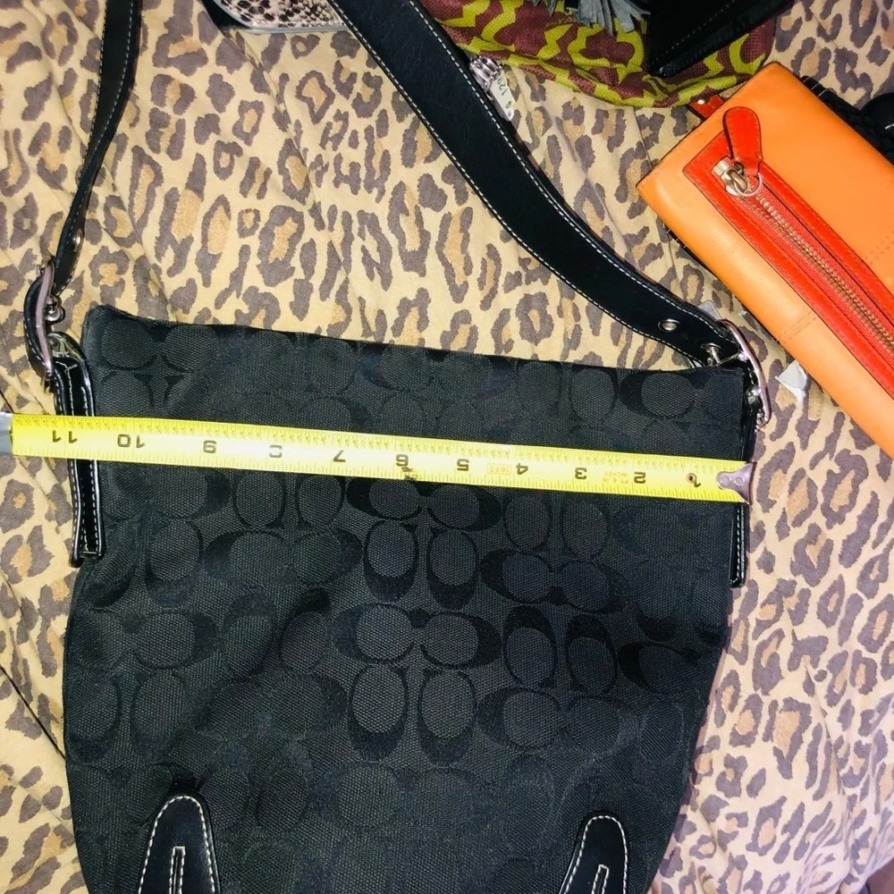 Coach black canvas monogram shoulder bag , leather trim see matching pieces